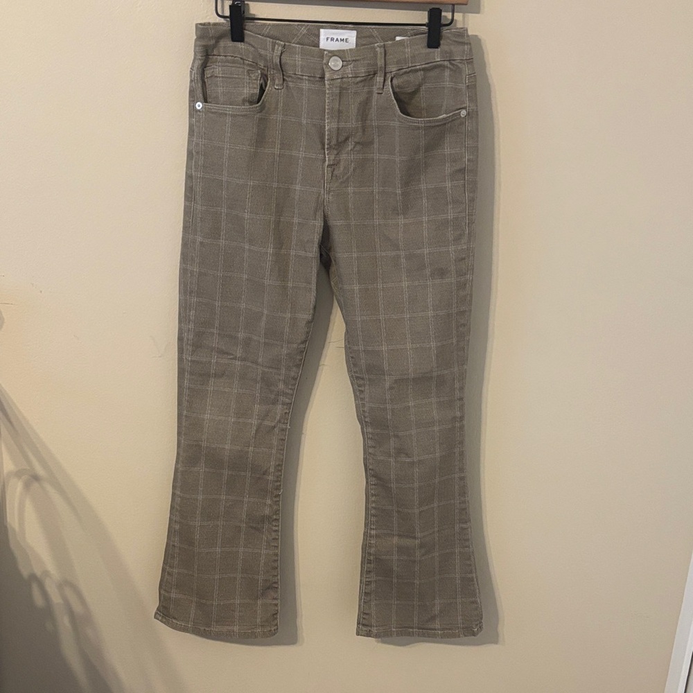 Frame Le Crop Mini Boot Cotton Blend Window Pane Pants